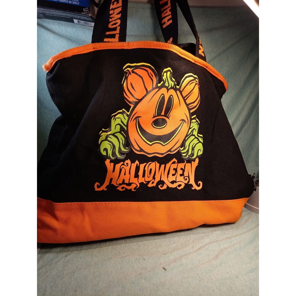 Disney Parks Halloween 2024 Pumpkin Mickey Mouse Canvas Tote Bag Glow In Dark